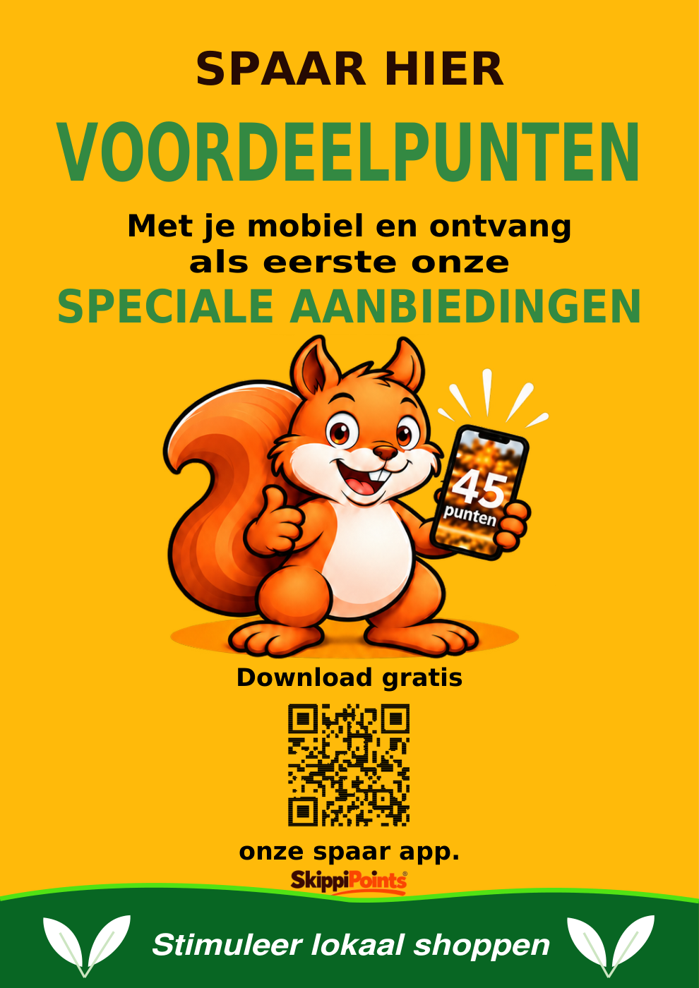 Gele balieposter: Spaar hier voordeelpunten met je mobiel
