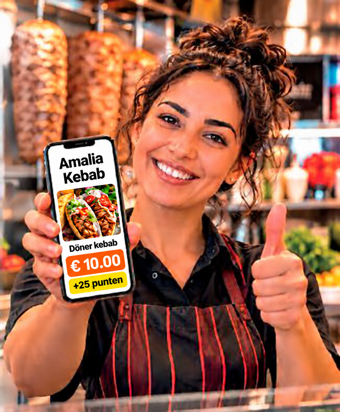 Amalia Kebab toont haar aanbieding van 10 euro met 25 punten
