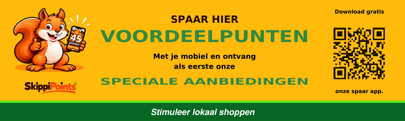 SkippiPoints kassasticker met originele download-QR-code